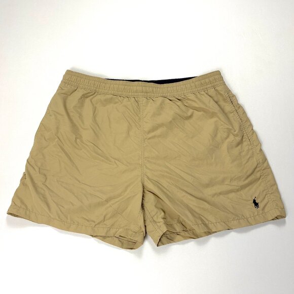 Vintage Polo Ralph Lauren Mens Swim Trunks Khaki Tan Sz XL Lined Nylon 4.5" - Picture 1 of 8
